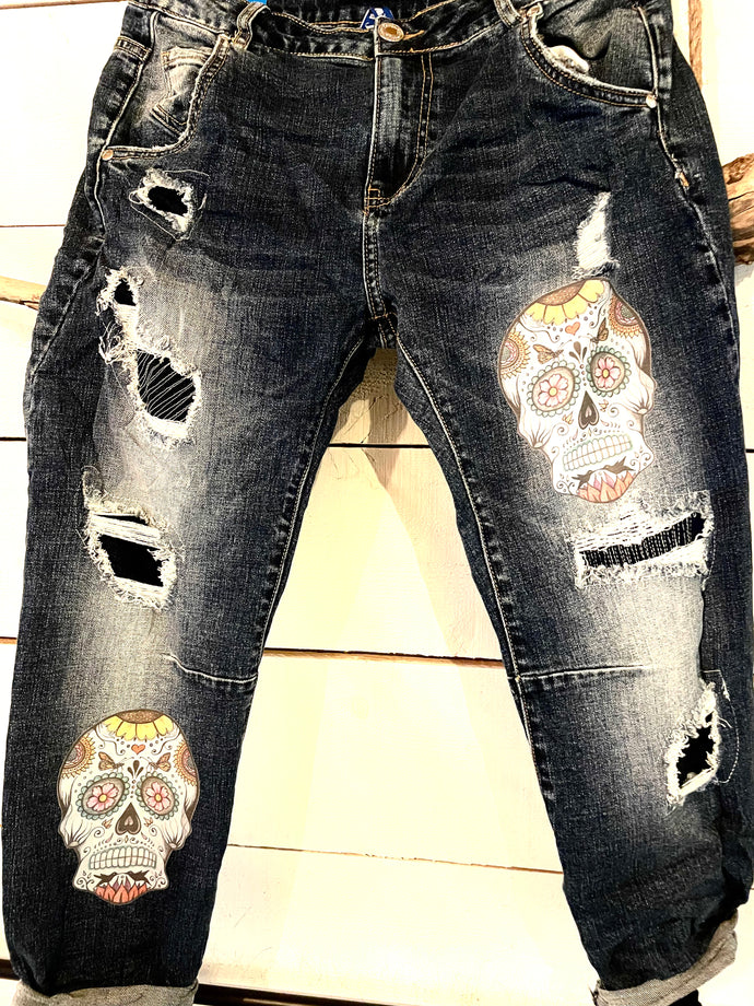 Jeans Mexican Skull Druck