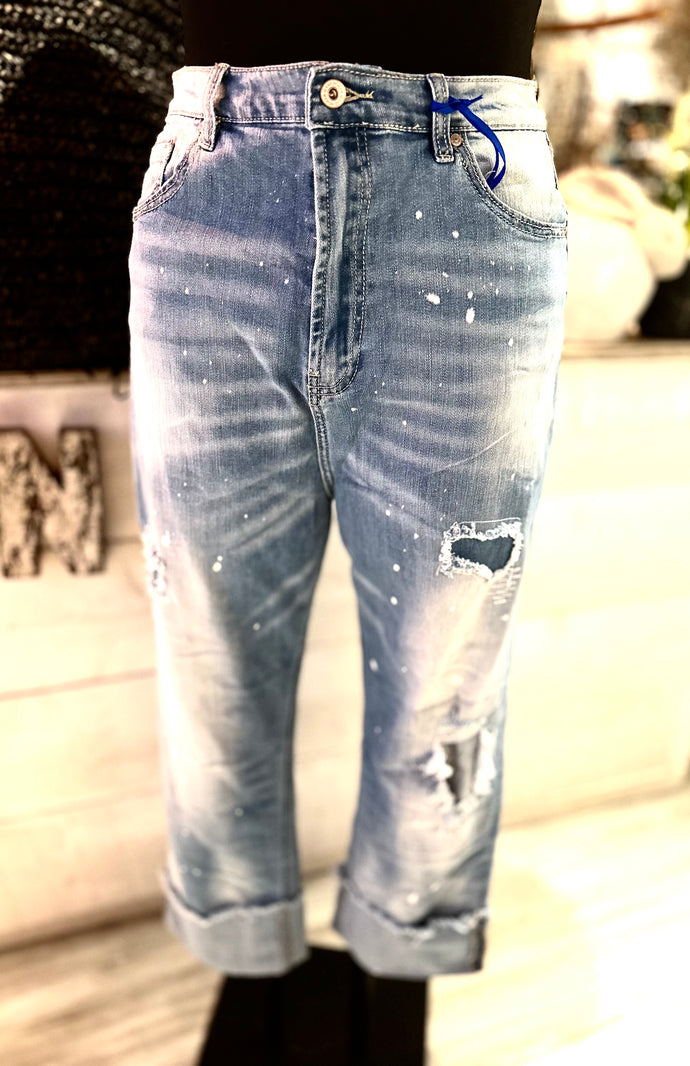 High Waste destroyed Jeans  mit Umschlag